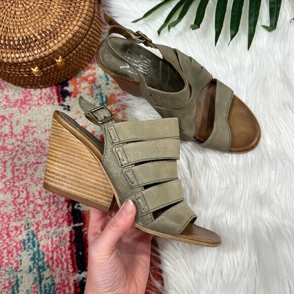 Miz Mooz Green Cut Out Sling Back Ankle Strap Leather Heeled Sandal 38 / 7.5-8 - Picture 1 of 6